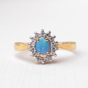 CHARLIE - Opal Diamond Halo Ring in Rose Gold, Yellow Gold, White Gold, Platinum, Engagement Ring, Promise Ring, October Birthstone