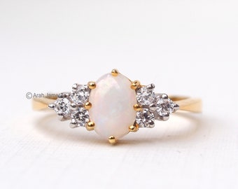 DAISY - Anello a grappolo di diamante opale da 0,47 etto in oro rosa, oro giallo, oro bianco, platino, anello di fidanzamento, pietra di nascita di ottobre