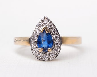 ELISA - 0.50ct Pear Sapphire & Diamond Halo Ring