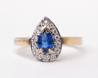 ELISA - 0.50ct Pear Sapphire & Diamond Halo Ring