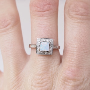 PARKER Square Opal Diamond Halo Ring in Rose Gold, Yellow Gold, White Gold, Platinum, Engagement Ring, Promise Ring, October Birthstone