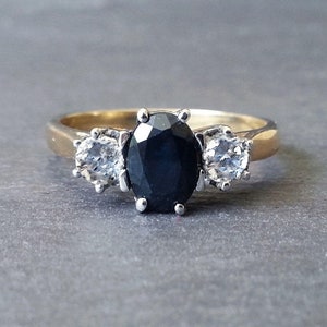 HEIDI - 1.00ct Vintage Sapphire Engagement Ring, Diamond Ring, Engagement Ring, Gold Sapphire & Diamond Ring, Wedding Band