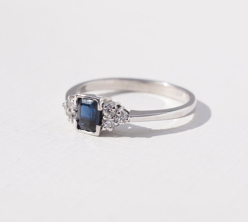 ORSA Sapphire Diamond Engagement Ring, Knife Edge Diamond Ring, Engagement Ring, Vintage Engagement image 1