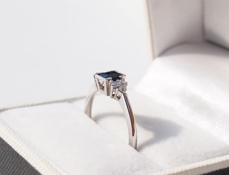 ORSA Sapphire Diamond Engagement Ring, Knife Edge Diamond Ring, Engagement Ring, Vintage Engagement image 7