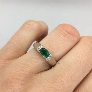 FIONA 0.52ct Art Deco Emerald Diamond Ring in Rose Gold, Yellow Gold, White Gold, Engagement Ring, May Birthstone, Vintage Emerald image 9