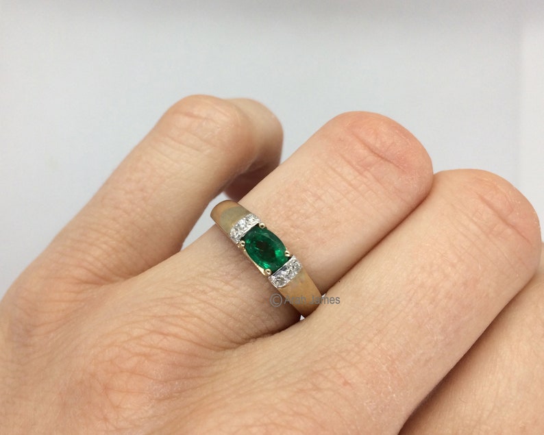 FIONA 0.52ct Art Deco Emerald Diamond Ring in Rose Gold, Yellow Gold, White Gold, Engagement Ring, May Birthstone, Vintage Emerald image 9