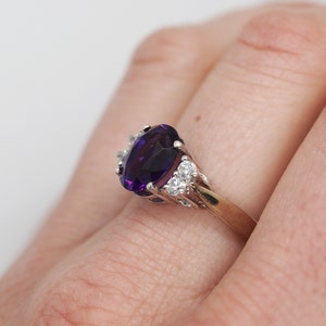 IVA Amethyst Diamond Cluster Ring in Rose Gold, Yellow Gold, White Gold, Antique Engagement Ring, Promise Ring, February Birthstone image 2