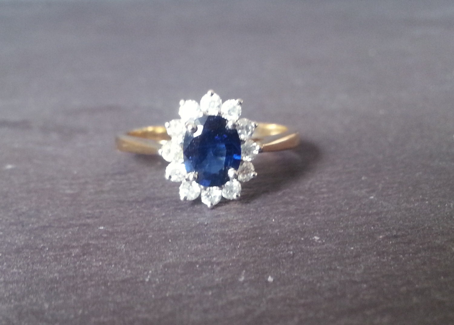 LEIGHTON Sapphire & Diamond Halo Ring Princess Diana | Etsy