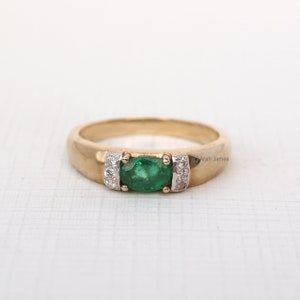 FIONA 0.52ct Art Deco Emerald Diamond Ring in Rose Gold, Yellow Gold, White Gold, Engagement Ring, May Birthstone, Vintage Emerald image 6