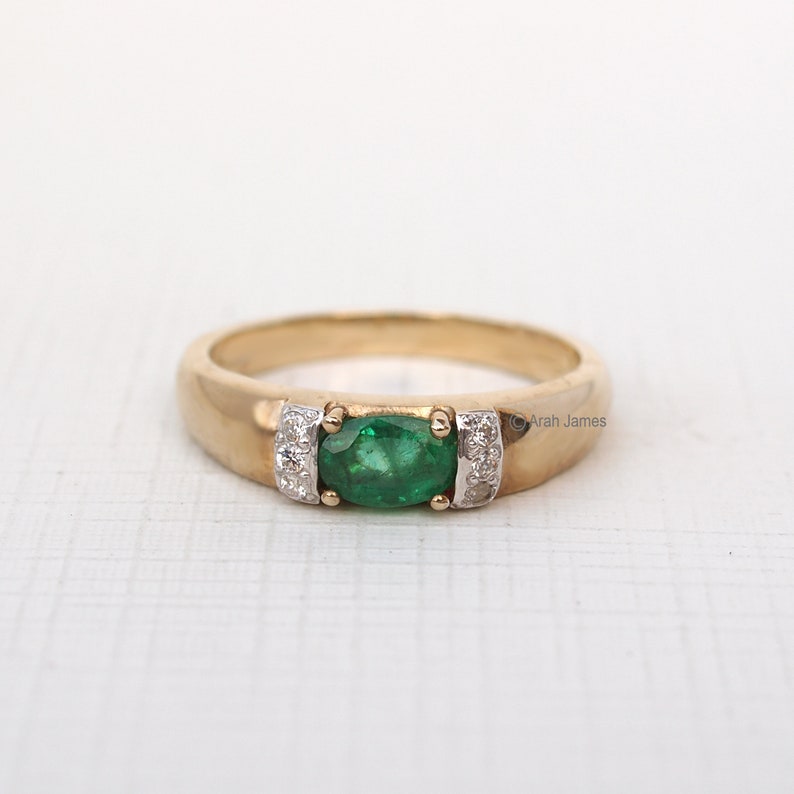 FIONA 0.52ct Art Deco Emerald Diamond Ring in Rose Gold, Yellow Gold, White Gold, Engagement Ring, May Birthstone, Vintage Emerald image 6