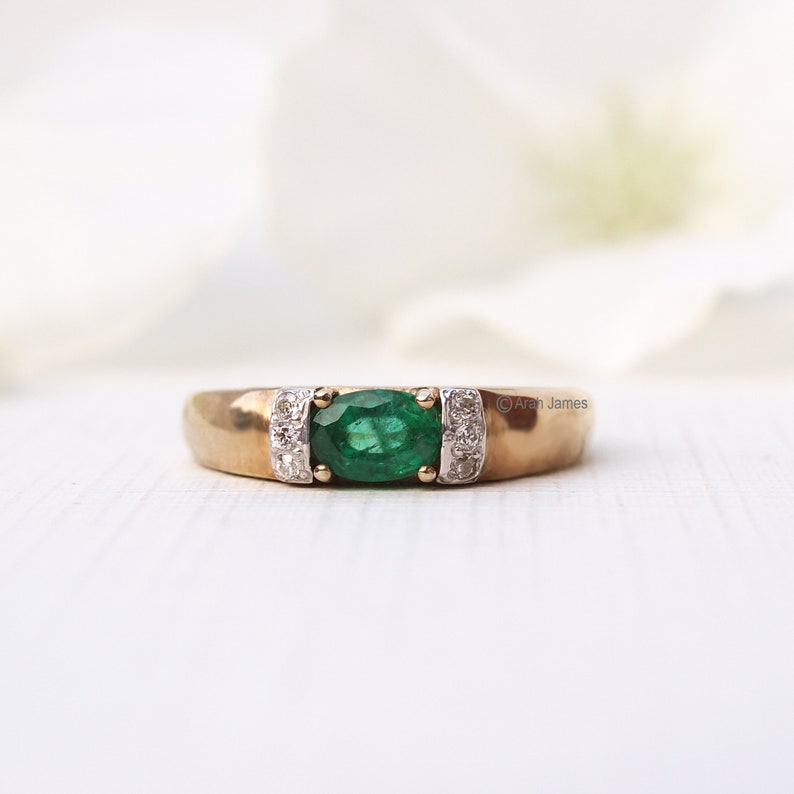 FIONA 0.52ct Art Deco Emerald Diamond Ring in Rose Gold, Yellow Gold, White Gold, Engagement Ring, May Birthstone, Vintage Emerald image 3