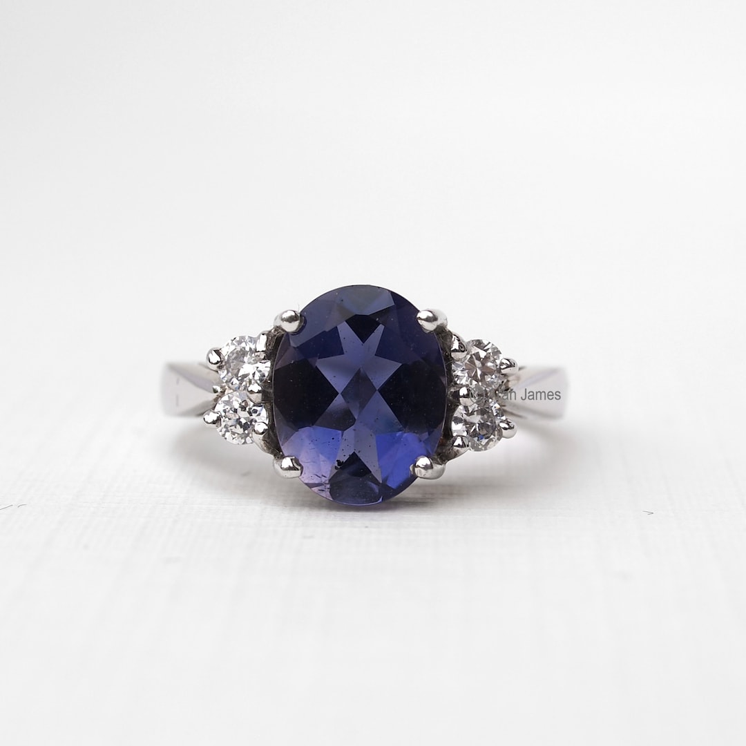 ANNIE Art Deco Iolite Diamond Ring in Rose Gold Yellow - Etsy