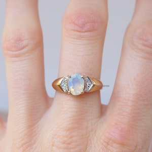 ELOISE Opal Diamond Cluster Ring in Rose Gold, Yellow Gold, White Gold, Platinum, Engagement Ring, Promise Ring, October Birthstone image 7