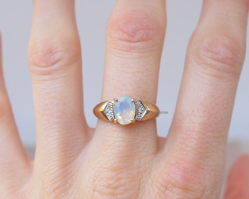 ELOISE Opal Diamond Cluster Ring in Rose Gold, Yellow Gold, White Gold, Platinum, Engagement Ring, Promise Ring, October Birthstone image 7