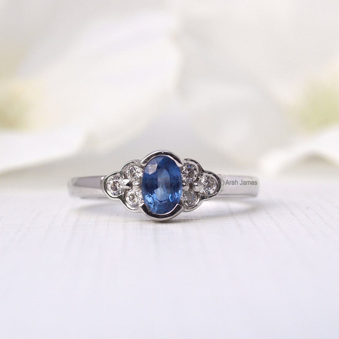 CAMRYN Vintage Sapphire Diamond Halo Ring in Rose Gold - Etsy