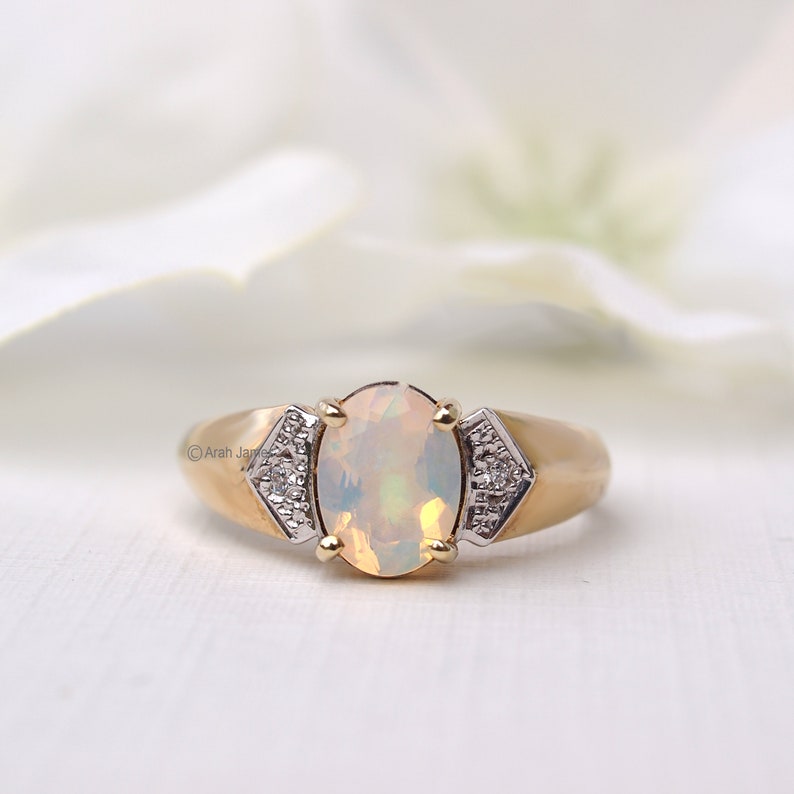 ELOISE Opal Diamond Cluster Ring in Rose Gold, Yellow Gold, White Gold, Platinum, Engagement Ring, Promise Ring, October Birthstone image 6