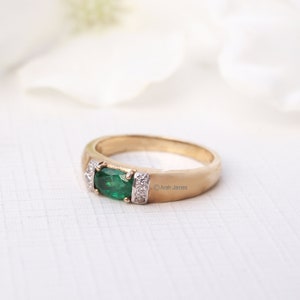 FIONA 0.52ct Art Deco Emerald Diamond Ring in Rose Gold, Yellow Gold, White Gold, Engagement Ring, May Birthstone, Vintage Emerald image 2