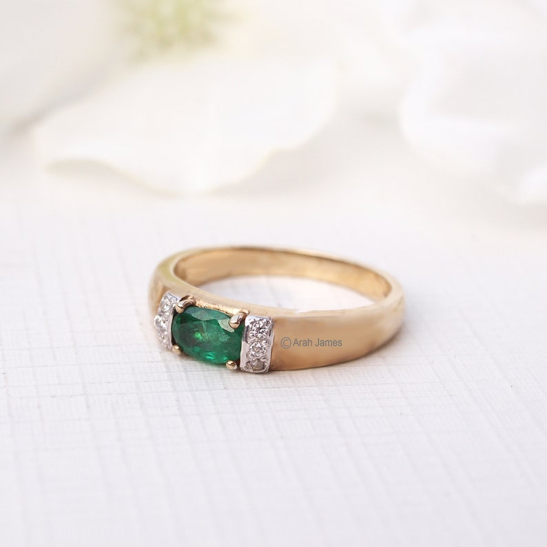 FIONA 0.52ct Art Deco Emerald Diamond Ring in Rose Gold | Etsy