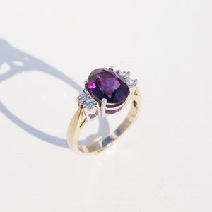 IVA Amethyst Diamond Cluster Ring in Rose Gold, Yellow Gold, White Gold, Antique Engagement Ring, Promise Ring, February Birthstone image 4