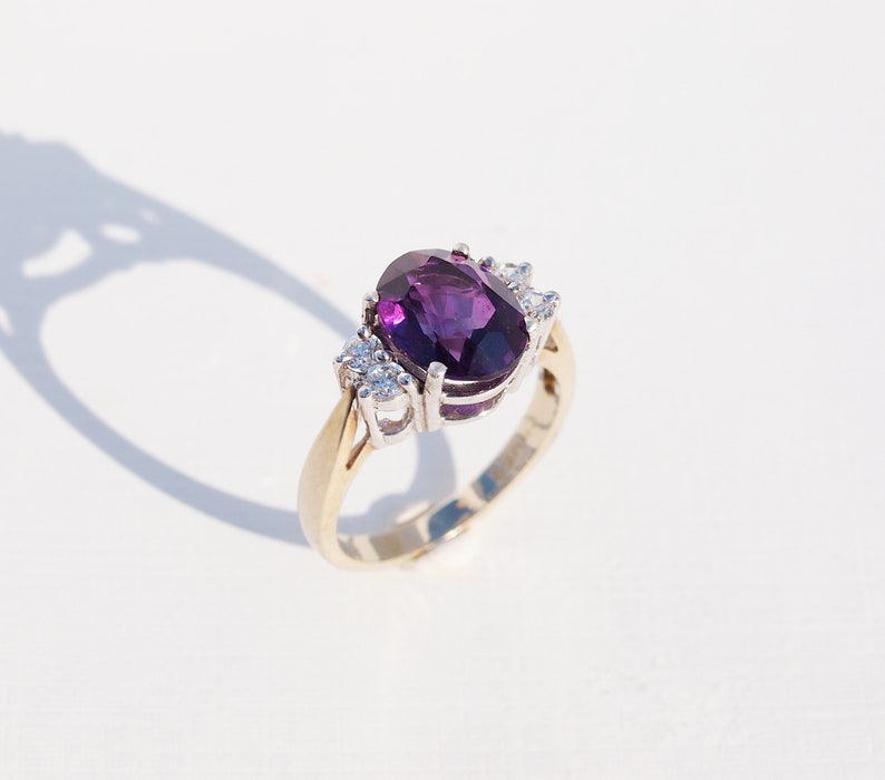 IVA Amethyst Diamond Cluster Ring in Rose Gold, Yellow Gold, White Gold, Antique Engagement Ring, Promise Ring, February Birthstone image 4