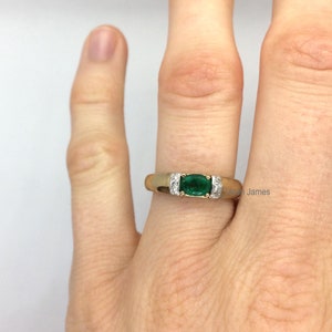 FIONA 0.52ct Art Deco Emerald Diamond Ring in Rose Gold, Yellow Gold, White Gold, Engagement Ring, May Birthstone, Vintage Emerald image 8