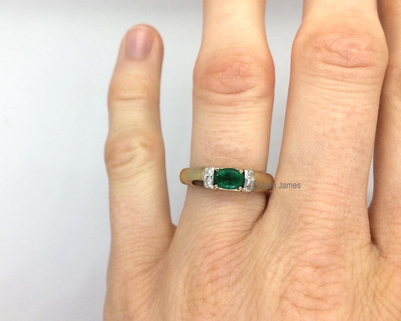 FIONA 0.52ct Art Deco Emerald Diamond Ring in Rose Gold, Yellow Gold, White Gold, Engagement Ring, May Birthstone, Vintage Emerald image 8