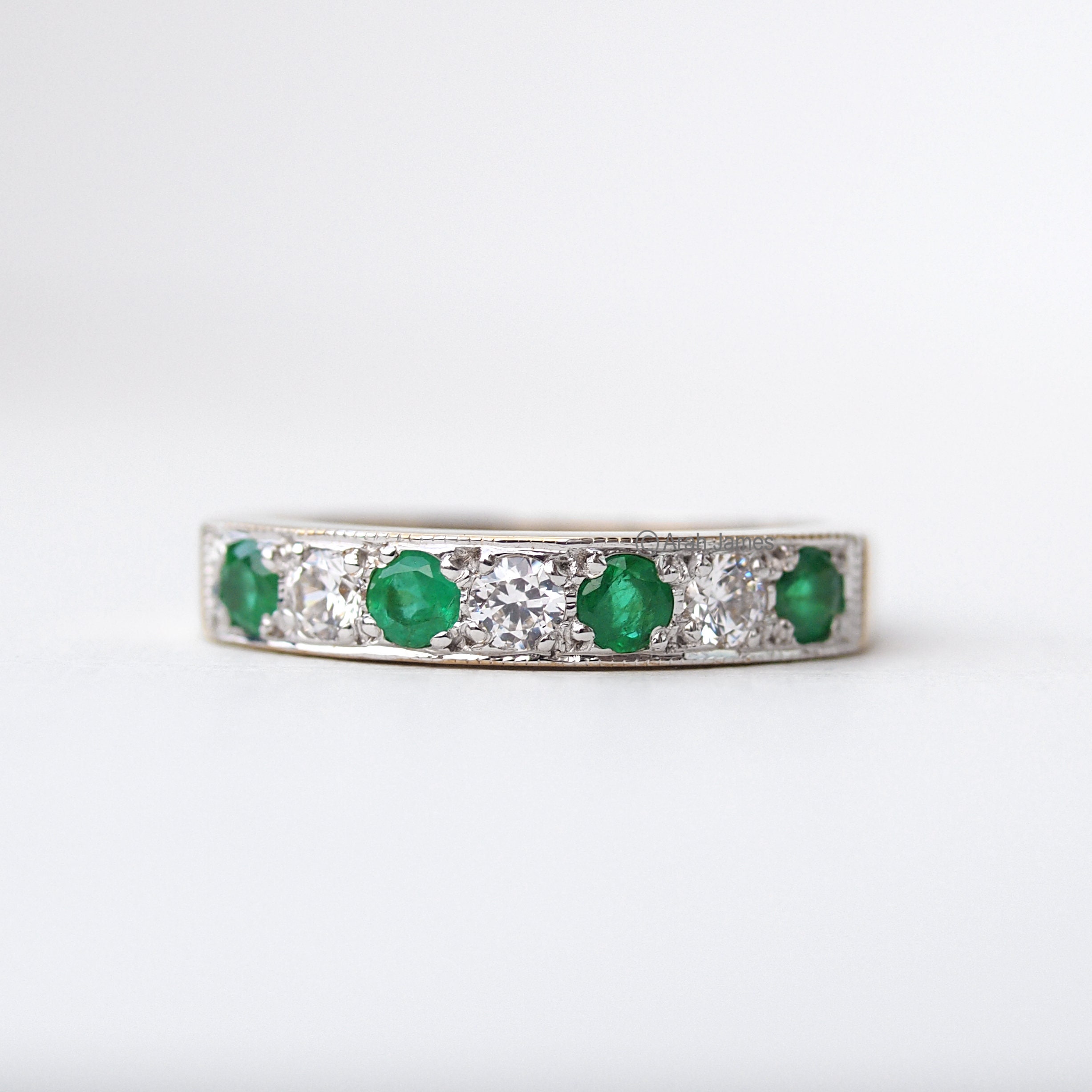 JULIANNA Art Deco Emerald Diamond Ring in Rose Gold Yellow | Etsy