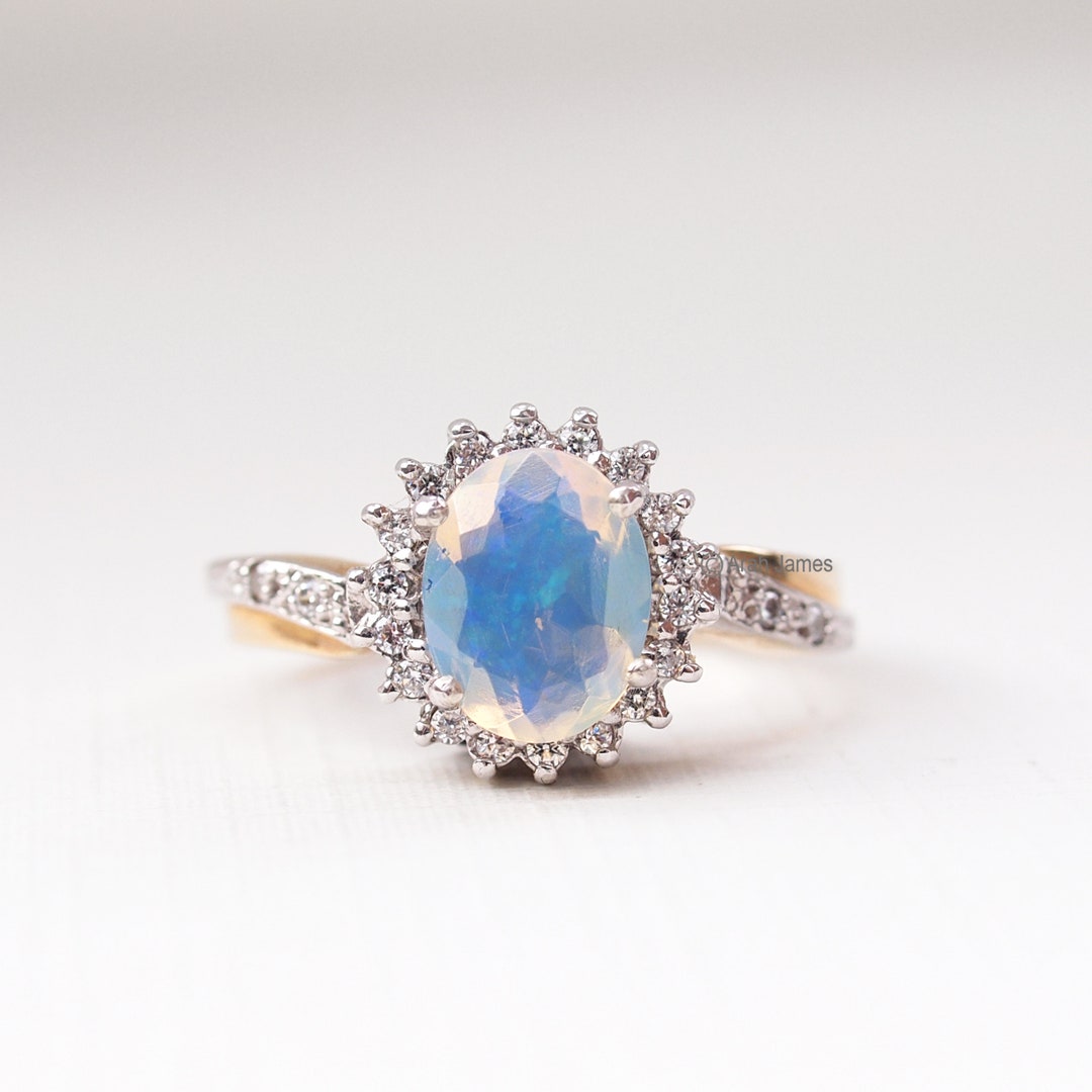 TAYLOR Opal Diamond Halo Ring in Rose Gold Yellow Gold - Etsy