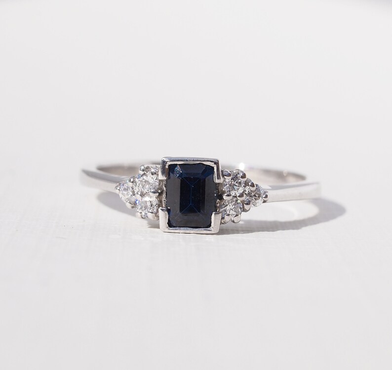 ORSA Sapphire Diamond Engagement Ring, Knife Edge Diamond Ring, Engagement Ring, Vintage Engagement image 2