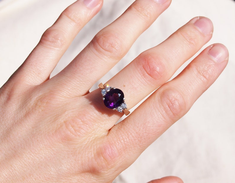 IVA Amethyst Diamond Cluster Ring in Rose Gold, Yellow Gold, White Gold, Antique Engagement Ring, Promise Ring, February Birthstone image 5