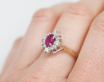 WEST - Bague de fiançailles en diamant rubis, bague de promesse, bague en diamant vintage, fiançailles antiques
