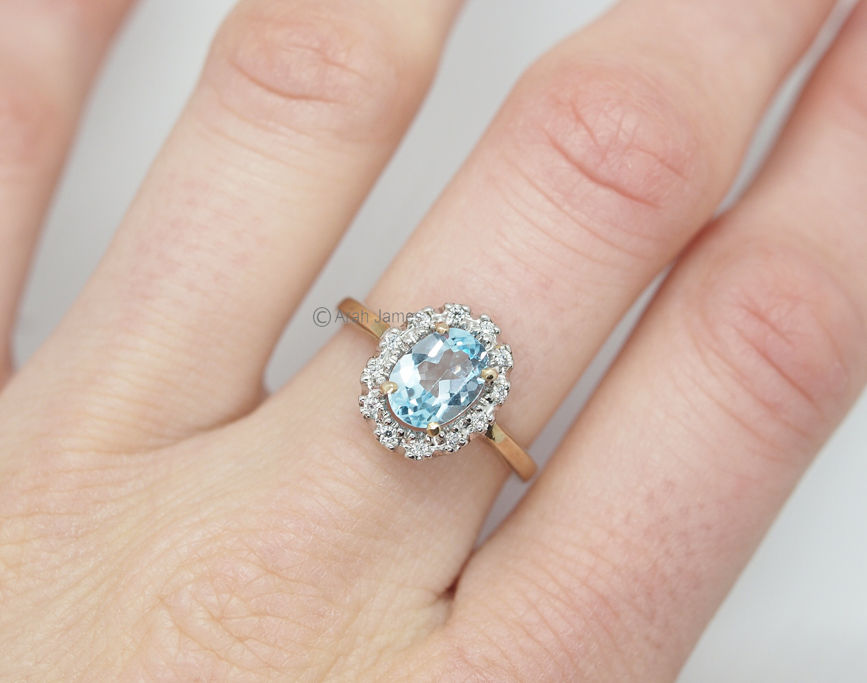 MELISSA 1.60ct Blue Topaz Diamond Halo Ring in Rose Gold | Etsy
