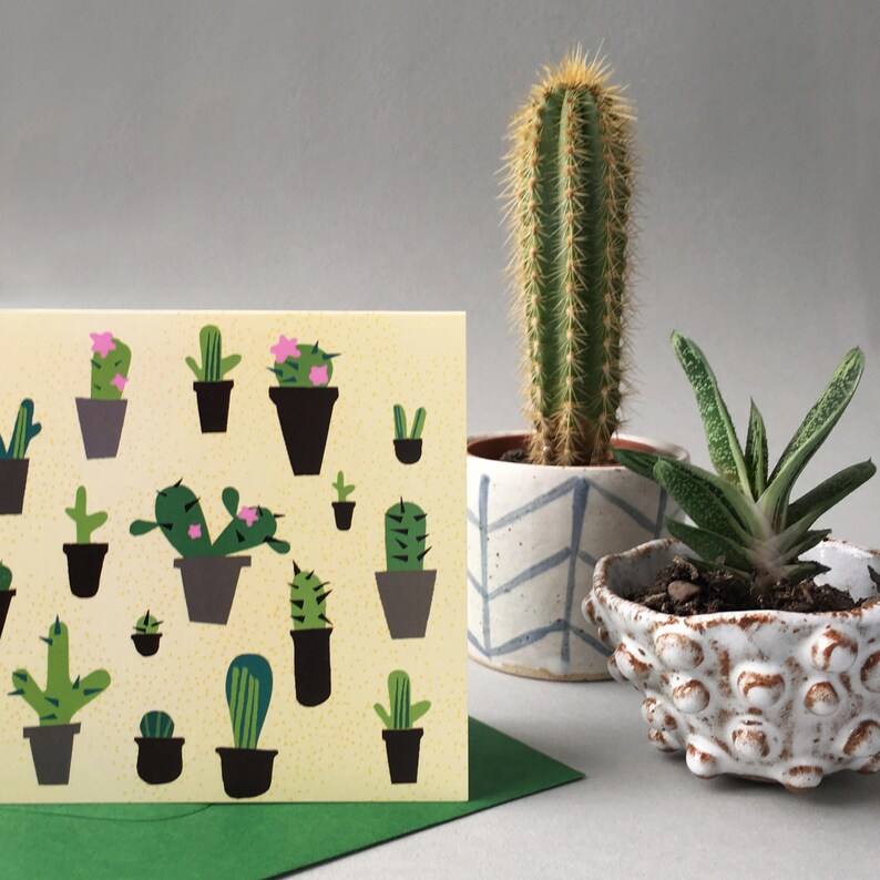 KaktusGrußKarte Kaktus saftig gemusterte illustrierte Etsy