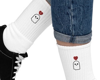 Love and heartbreak ghost Embroidered socks - happy sad tube socks