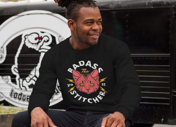 Badass Stitcher Crewneck - Punk Yarn Craft Sweater - Knitter 