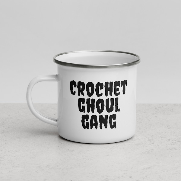 Crochet Ghoul Gang Enamel Mug - Girl Gang Spooky Cup
