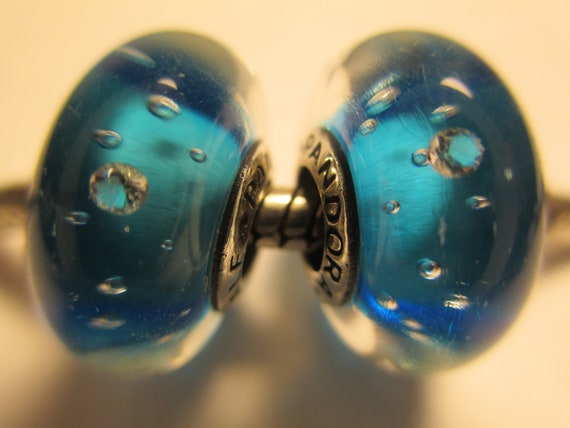 Popular 925 Sterling Silver Blue Flower Pattern Murano Glass Thread Beads Charms