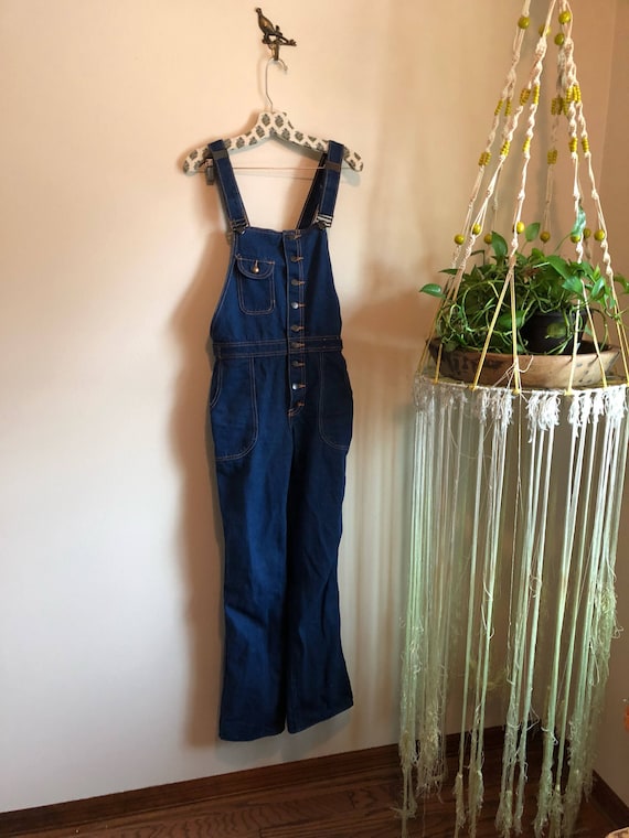 1970s Button Up Denim Indigo Overalls