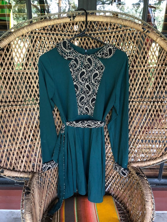 1970s Forest Green Paisley Dress