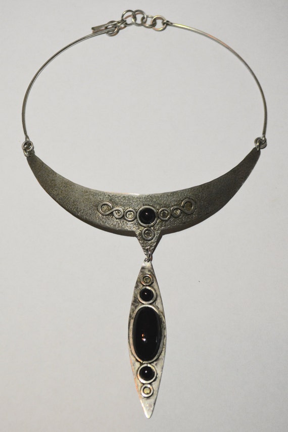 Black Onyx Silver Collar Necklace - image 2