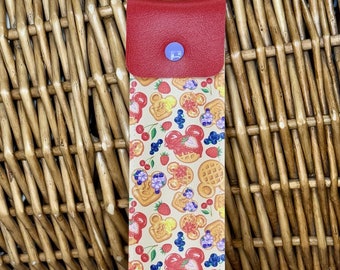 Faux Leather Reusable Straw Pouch | Disney Waffle Print