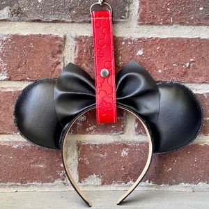 Embossed Red Ear Holder | Faux Leather | Disneyland Accessories | Loungefly Bags | Disney Gifts | Accessories | Hidden Mickey | Ear Strap