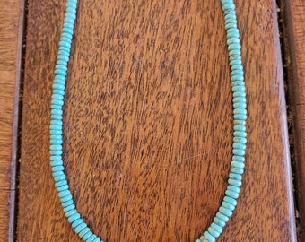 sleeping beauty turquoise mens or womens rondell necklace. beautiful color high gloss finish'