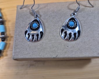 Bear paw silver drop earrings