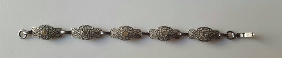 Silver Victorian Era Filigree Rhinestone Bracelet… - image 5