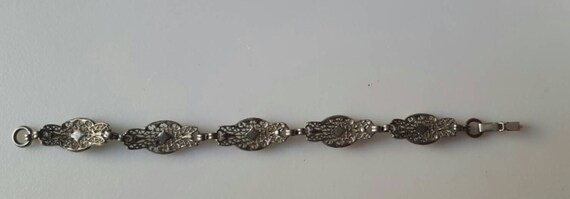 Silver Victorian Era Filigree Rhinestone Bracelet… - image 3