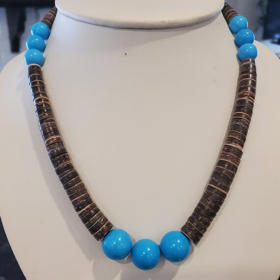 Turquoise and heishi statement necklace - image 2