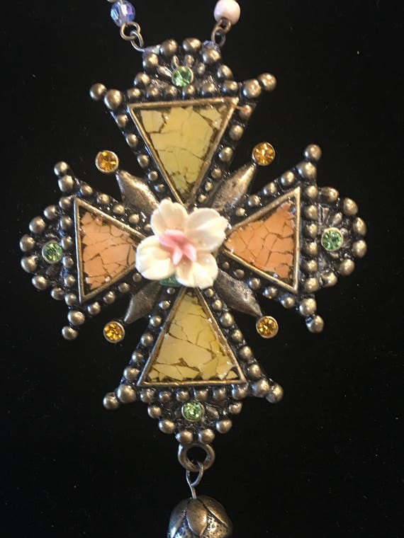 victorian vintage assembleg necklace with enameli… - image 2