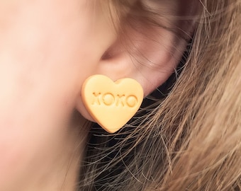XOXO Conversation Heart Earrings / Valentine’s Day Studs / Candy Heart Earrings / Clay Earrings/ Gift for Her