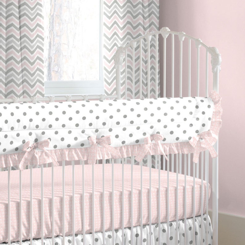Girl Baby Crib Bedding Pink and Gray Chevron Crib Rail Cover Etsy